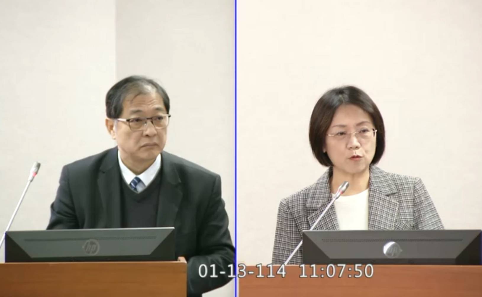 國民黨立委翁曉玲(右)13日質詢法務部長鄭銘謙是否知道司法節由來。圖/翻攝自國會頻道