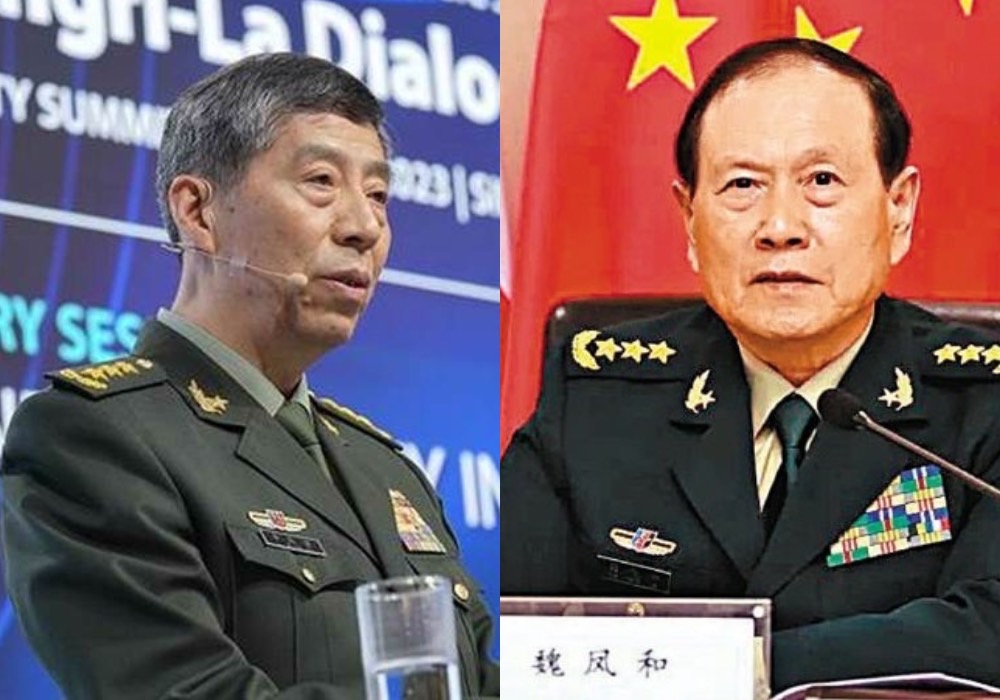 大陸前後任國防部長魏鳳和（右）、李尚福（左）6月27日都被中共中央政治局會議決議開除黨籍。圖/取自文匯網、中新社