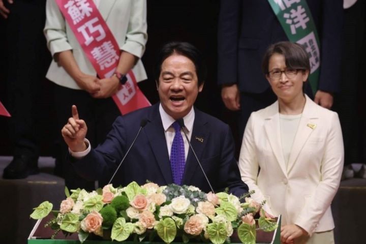 總統兼主席賴清德在民進黨第21屆全國黨員代表大會演講。圖/中央社