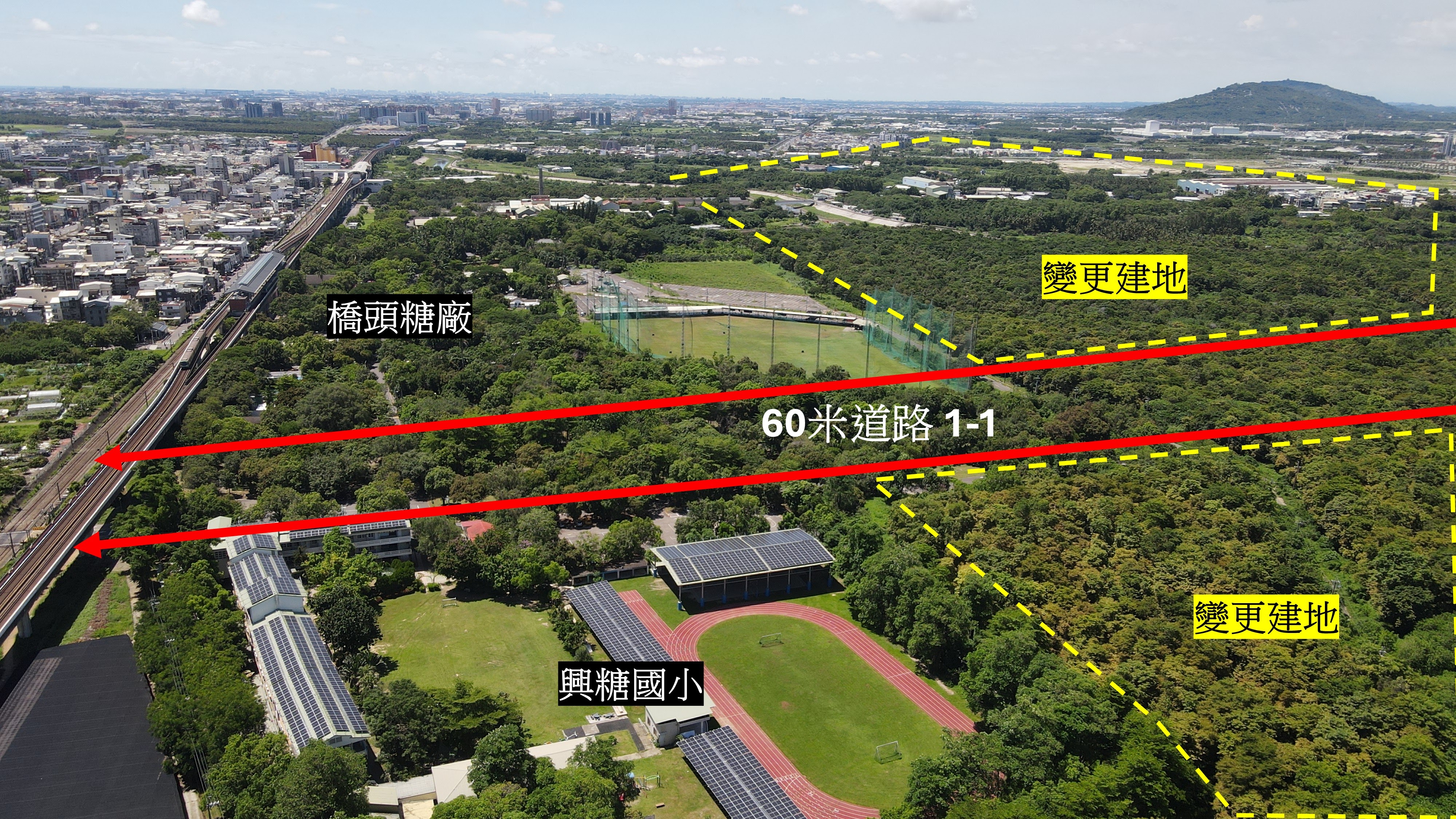 高雄市府啟動的開發案將開路切割糖廠景觀，並導致百公頃都會森林消失。圖/取自連署發起團體連署表單