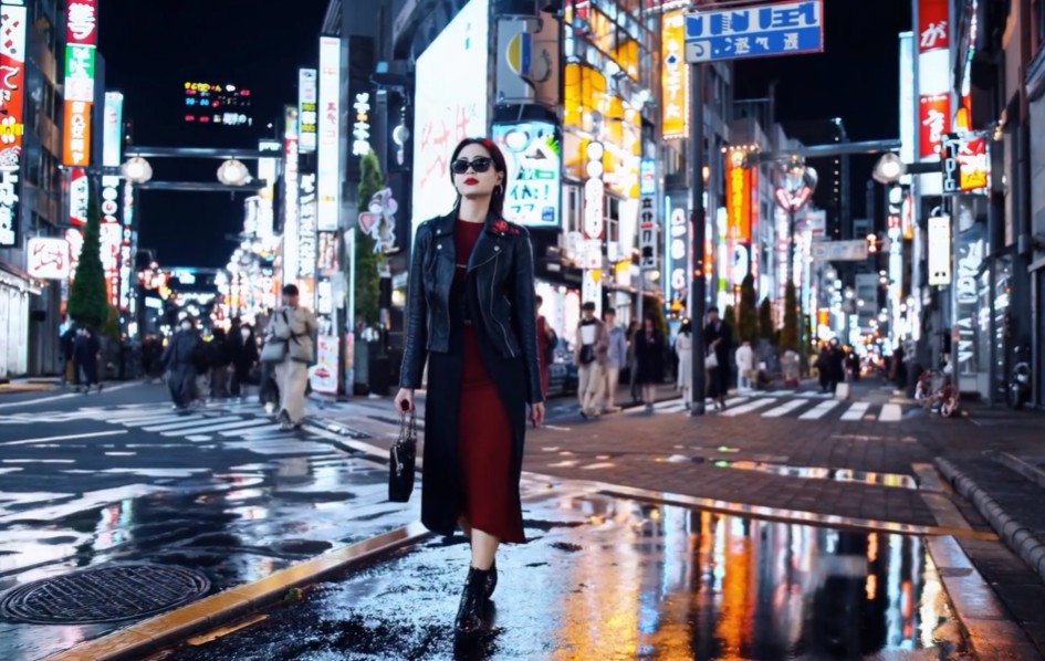 Sora利用女子、東京街道、雪花等製作出長達1分鐘的影片。圖/取自OpenAI官網