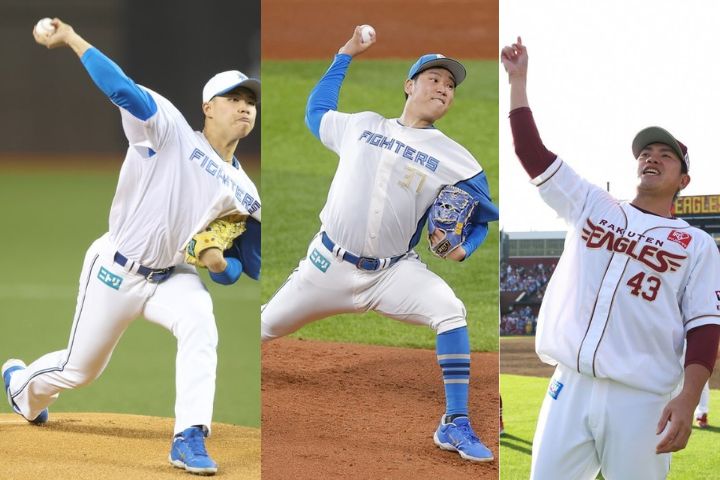 孫易磊（左）、古林睿焬（中）、宋家豪（右）23日在日本職棒同場競技。圖/取自中央社、宋家豪臉書
