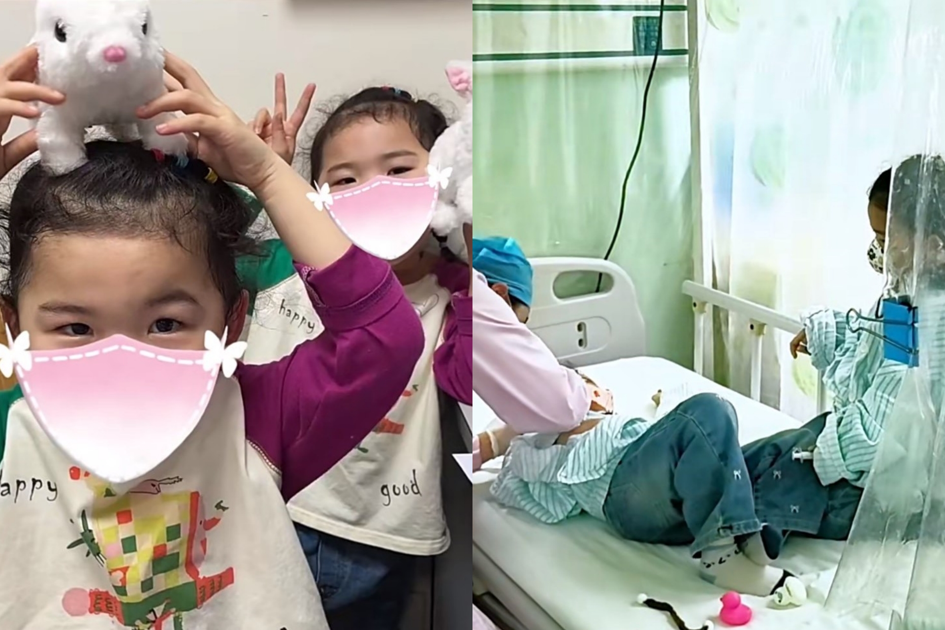 4歲雙胞胎姊妹捐髓救媽媽，儘管過程疼痛，但孩子十分配合。圖/取自央視影片