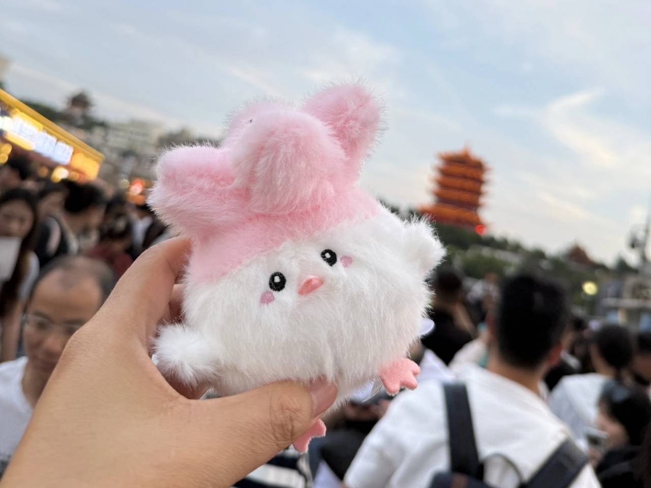 今年五一假期，大陸遊客赴武漢旅遊時購買「櫻花蒜鳥」。 圖/ 受訪者提供