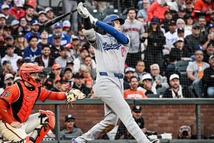 大谷翔平轟出本季第32發全壘打，而且是在舊金山巨人主場少見的落海全壘打。圖/取自道奇 IG
