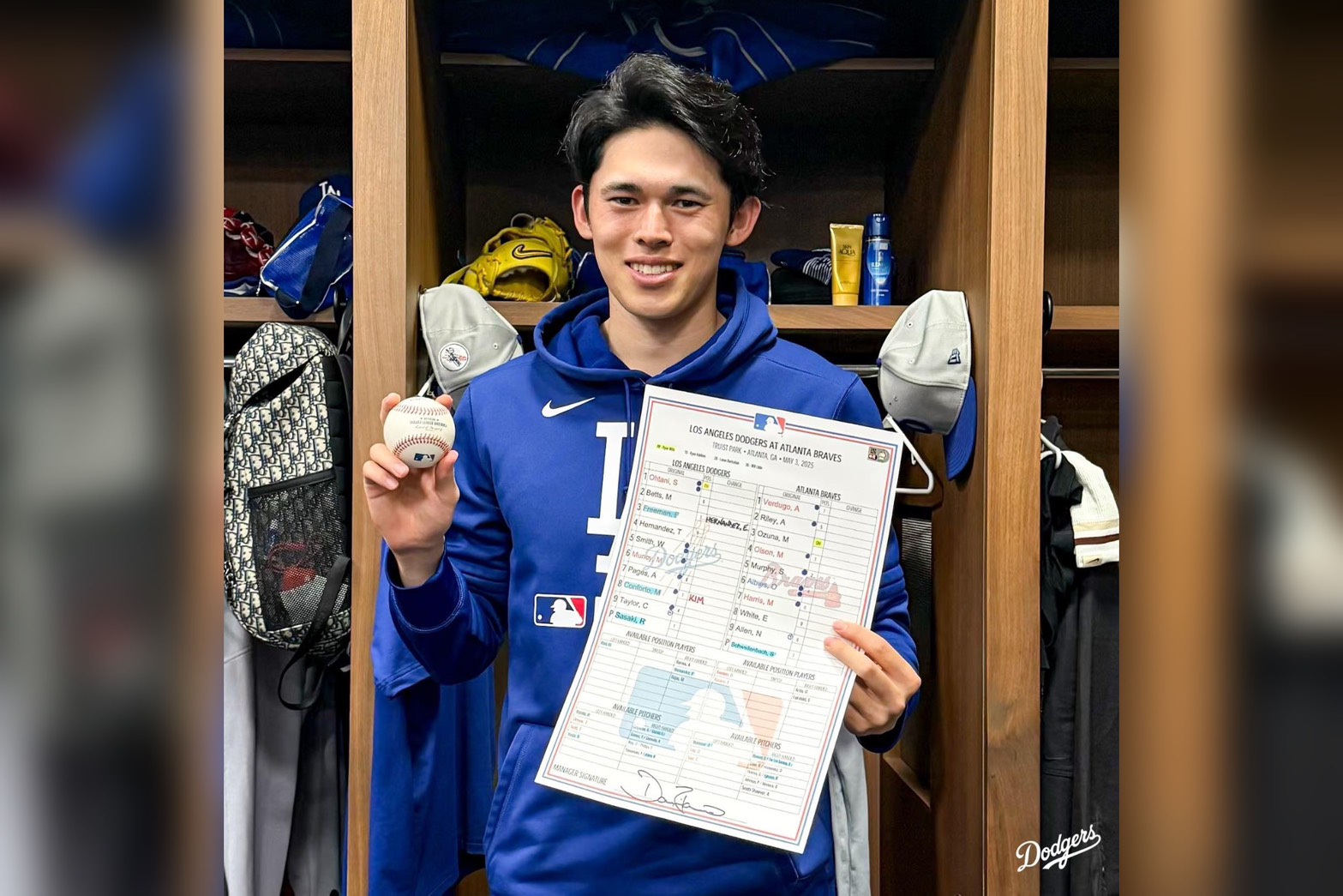 日籍投手佐佐木朗希迎來大聯盟首勝。圖/取自Los Angeles Dodgers臉書
