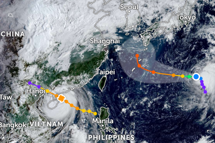 目前西北太平洋海面有2個颱風。圖/取自日本氣象廳向日葵氣象衛星官網