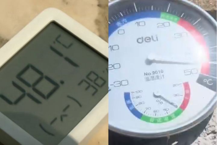 大陸河南省快被烤熟了，14日全省71地實測氣溫超過40℃，多項氣象指標刷新歷史紀錄。圖/取自微博影片