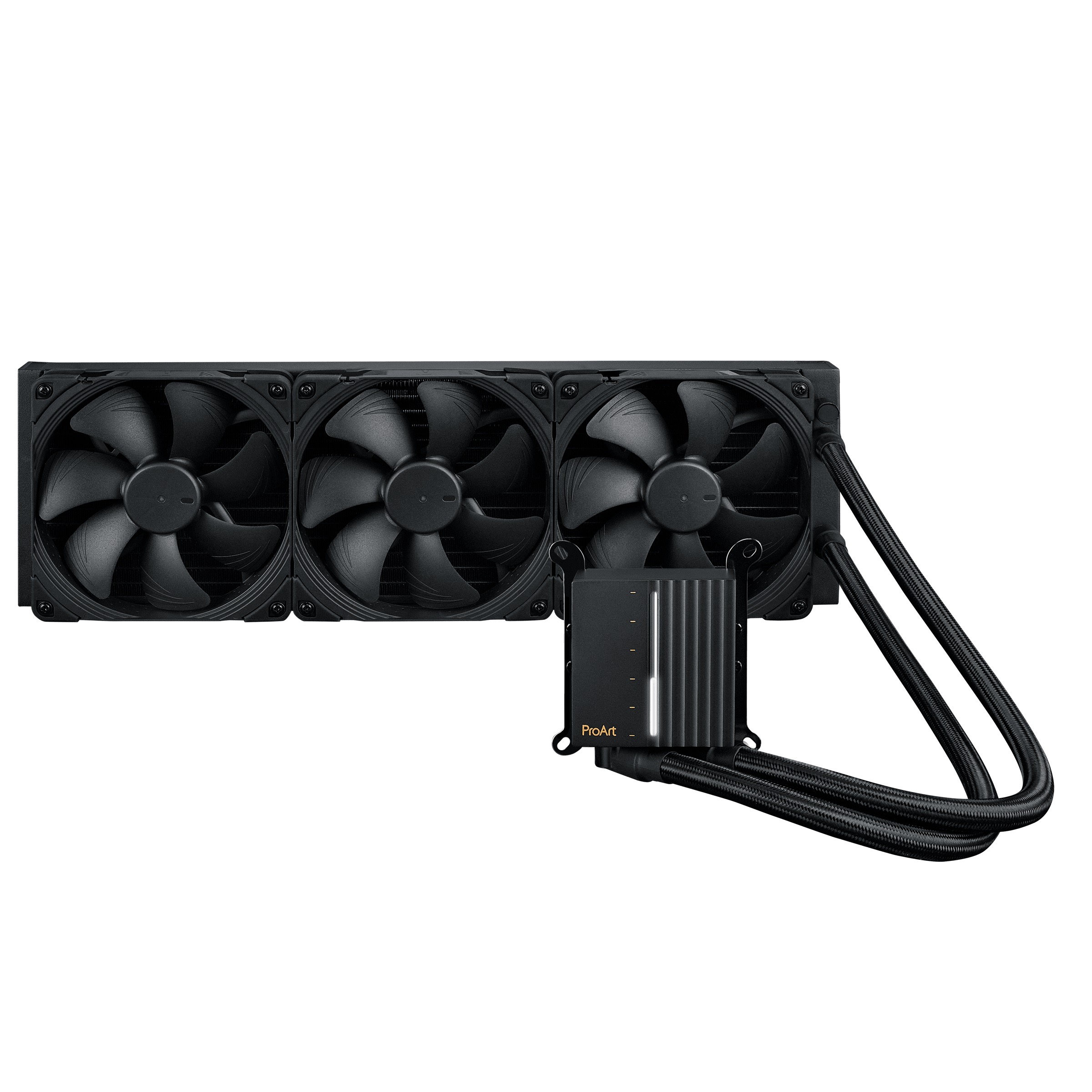 全新ProArt LC 420採用三個Noctua NF-A14 IndustrialPPC-2000 PWM 140 mm風扇，能更安靜地引導風流，並配備優質的三相馬達幫浦，確保熱能穩定傳遞至散熱器，以成就強大出色的冷卻效能。圖/華碩提供