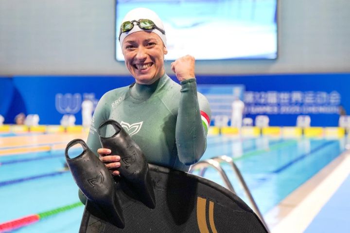 8月11日，匈牙利選手特勒奇克在比賽後慶祝。圖/取自新華社