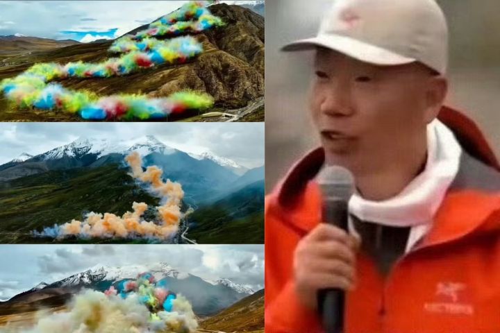 針對備受爭議的《升龍》煙花秀活動（左），藝術家蔡國強曾出面向贊助單位致謝。圖/取自AUTO老徐、正經的研究生微博