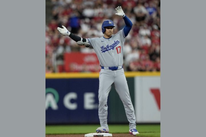 大谷翔平29日率領道奇以5：2擊敗紅人，敲出關鍵二壘安打貢獻2分打點。圖/取自mlbjapan